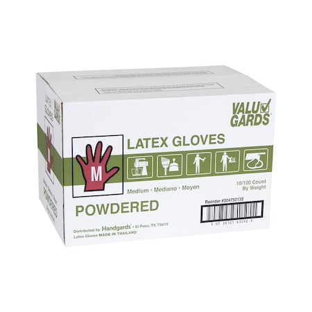 Valugards Valugards P, Disposable Gloves, Latex, Powdered, M, 1000 PK, White 304750132